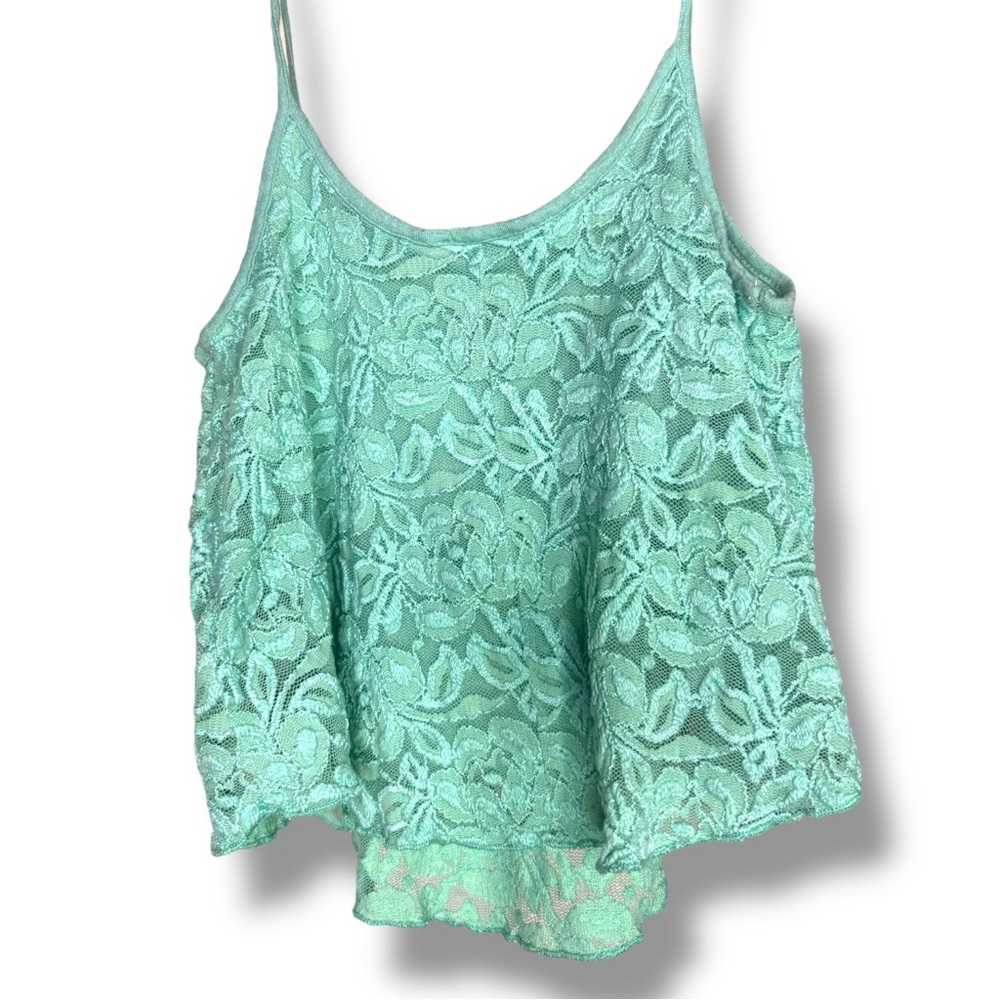 Turquoise Lace Camisole Tank Spaghetti Strap Flowy Boho Top